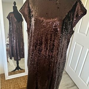 Anthropologie Shimmering Sequin Midi Dress in Dark Maroon